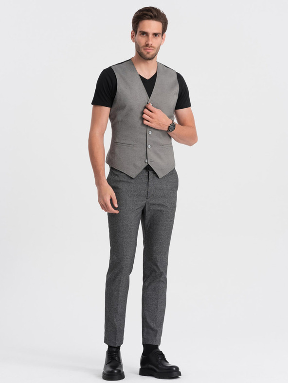 Ombre Clothing Šedá pánska žakárová vesta Ombre Oblečenie