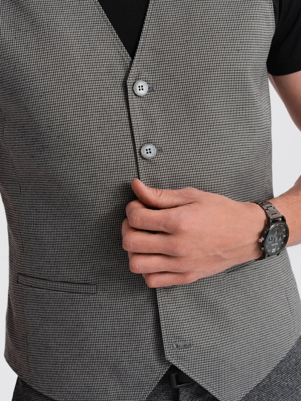 Ombre Clothing Šedá pánska žakárová vesta Ombre Oblečenie