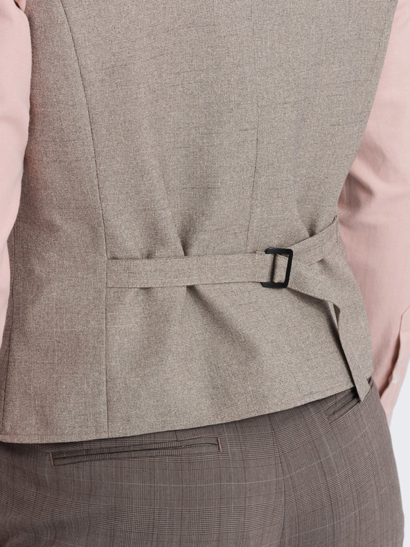 Ombre Clothing Béžová pánska obleková vesta s golierom Ombre Clothing