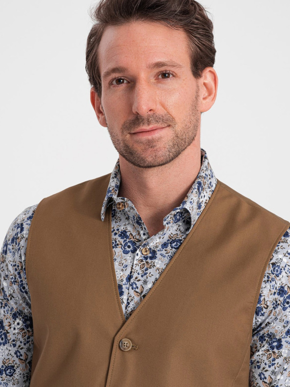 Ombre Clothing Hnedá pánska obleková vesta Ombre Clothing