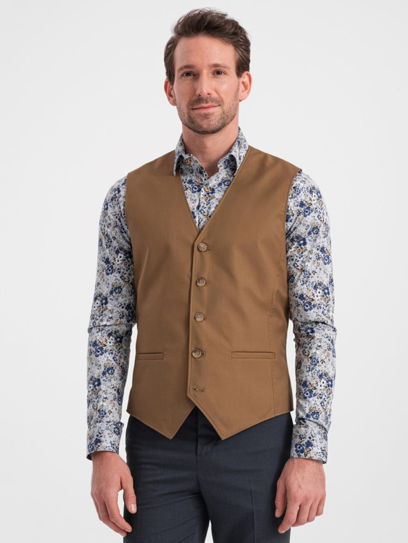 Ombre Clothing Hnedá pánska obleková vesta Ombre Clothing