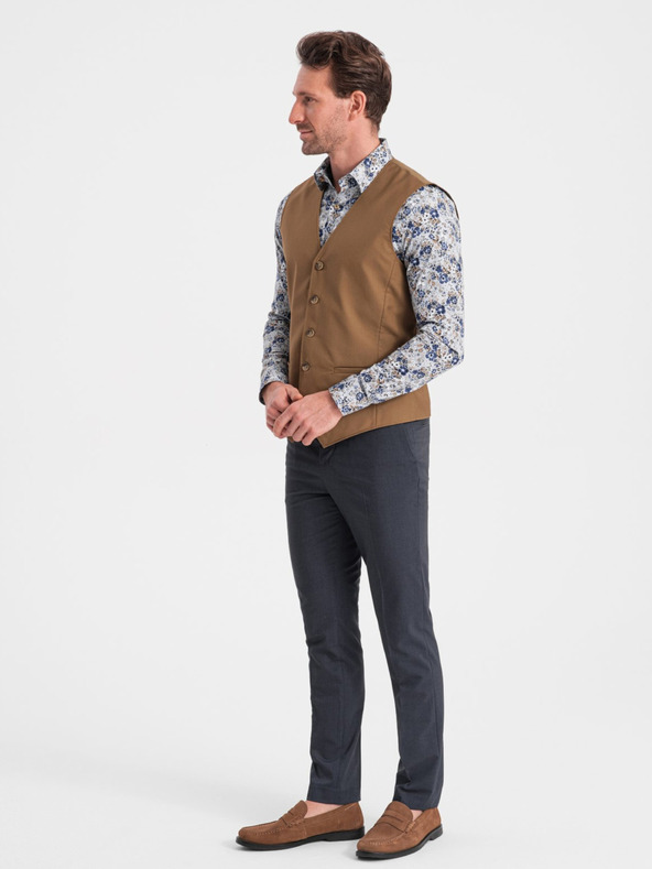 Ombre Clothing Hnedá pánska obleková vesta Ombre Clothing