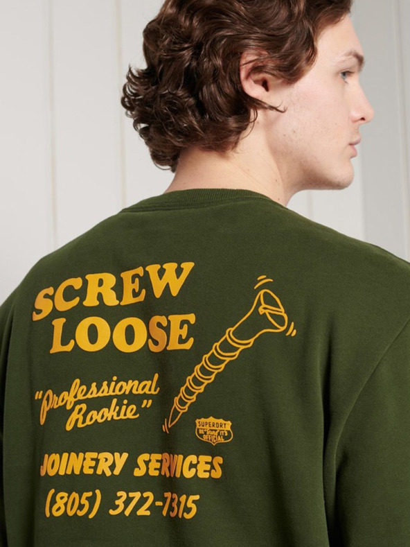 SuperDry Khaki pánska mikina s potlačou Superdry Workwear Crew Neck