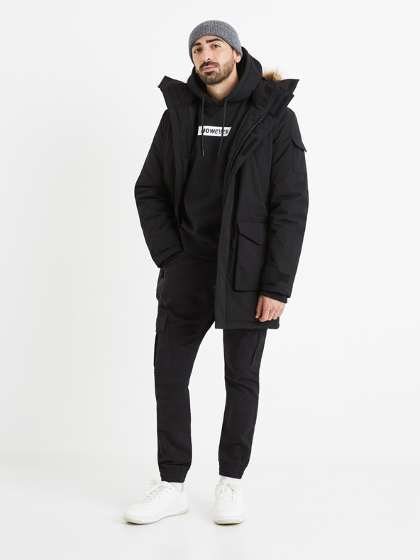 Celio Čierna pánska mikina s kapucňou Celio Vetype