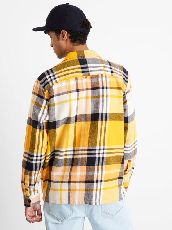 Celio Šedo-žltá pánska kockovaná košeľa bunda Celio Berkeley university