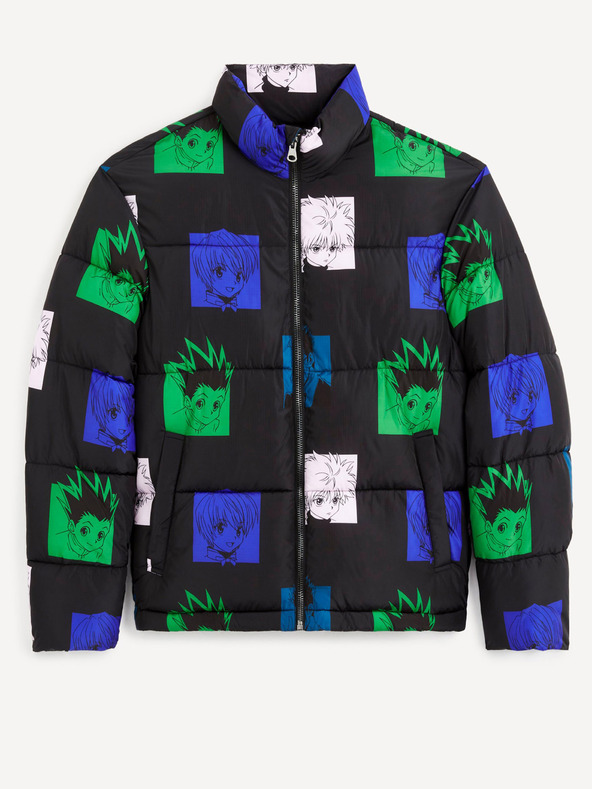 Celio Zeleno-čierna pánska prešívaná zimná bunda Celio Hunter & Hunter