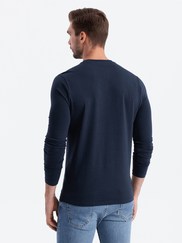 Ombre Clothing Tmavomodré pánske tričko s výstrihom do V Oblečenie Ombre