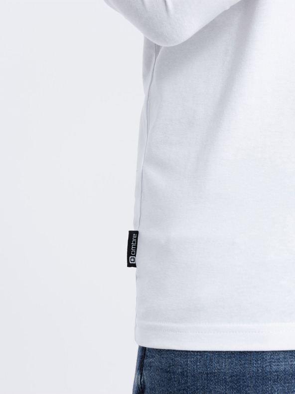 Ombre Clothing Biele pánske tričko s výstrihom do V Oblečenie Ombre