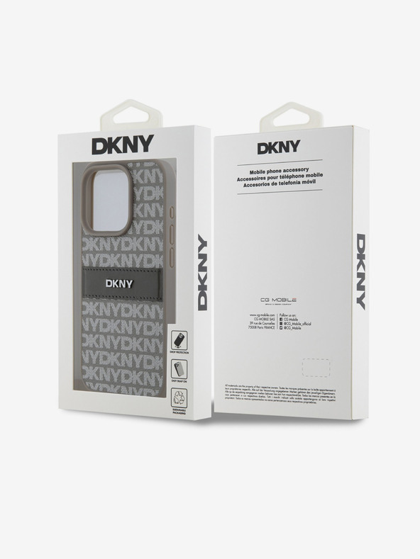 DKNY PU kožený zadný kryt s opakujúcim sa vzorom Tonal Stripe pre iPhone 15 Pro Beige DKNY