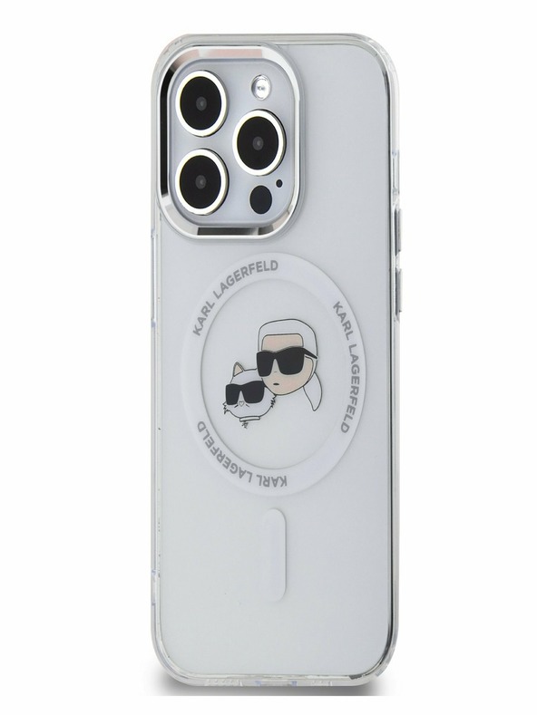 Karl Lagerfeld Karl Lagerfeld IML K&CH Heads Metal Frame MagSafe zadný kryt pre iPhone 15 Pro Transparent