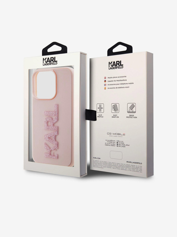 Karl Lagerfeld 3D gumový zadný kryt s trblietavým logom Karl pre iPhone 15 Pro Max ružový Karl Lagerfeld