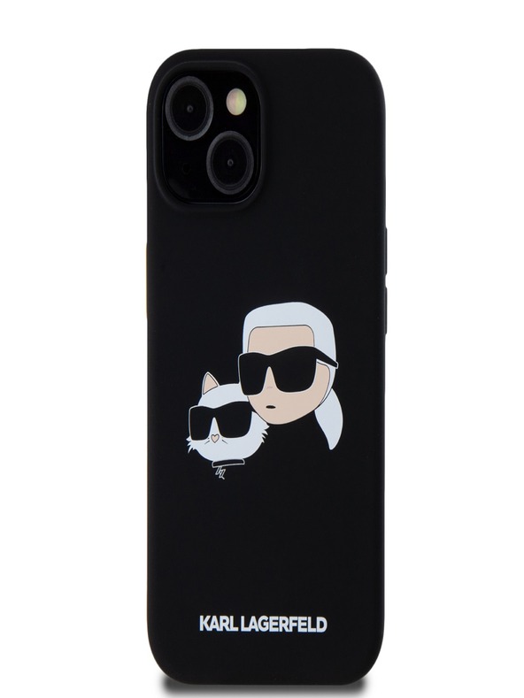 Karl Lagerfeld Tekutý silikónový zadný kryt Double Heads Magsafe pre iPhone 15 Pro Max Black Karl Lagerfeld