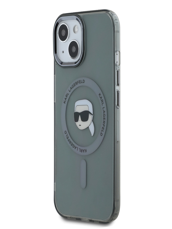 Karl Lagerfeld Karl Lagerfeld IML Karl Head Metal Frame MagSafe zadný kryt pre iPhone 15 čierny