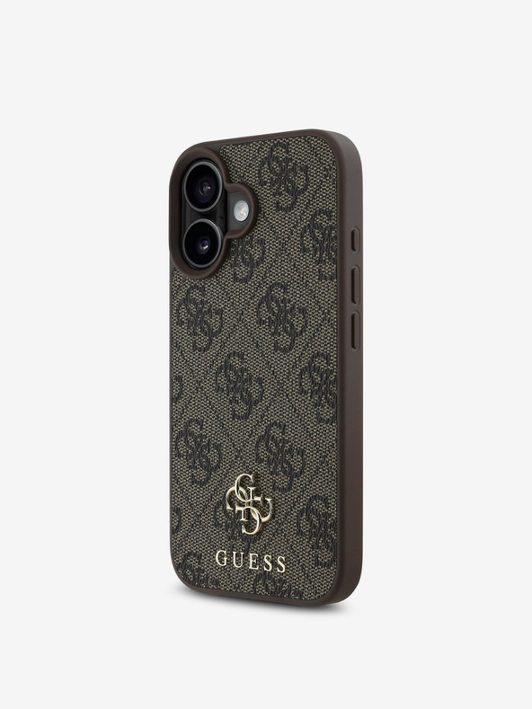 Guess Guess PU 4G Small Metal Logo MagSafe zadný kryt pre iPhone 16 hnedý