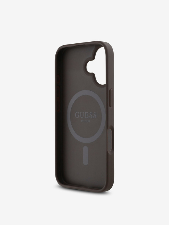 Guess Guess PU 4G Small Metal Logo MagSafe zadný kryt pre iPhone 16 hnedý