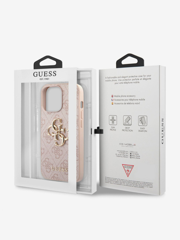 Guess Guess PU 4G Kovové logo zadný kryt pre iPhone 13 Pro ružový