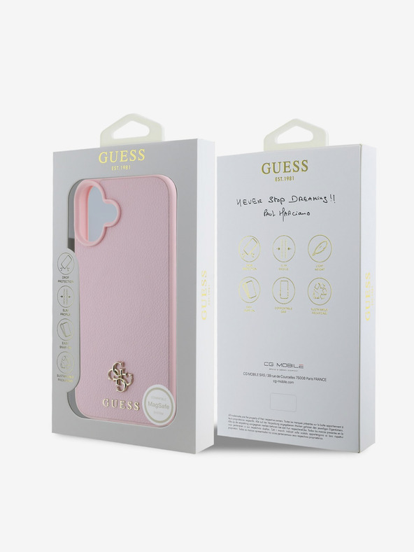 Guess Guess PU Grained 4G Small Metal Logo MagSafe zadný kryt pre iPhone 16 ružový