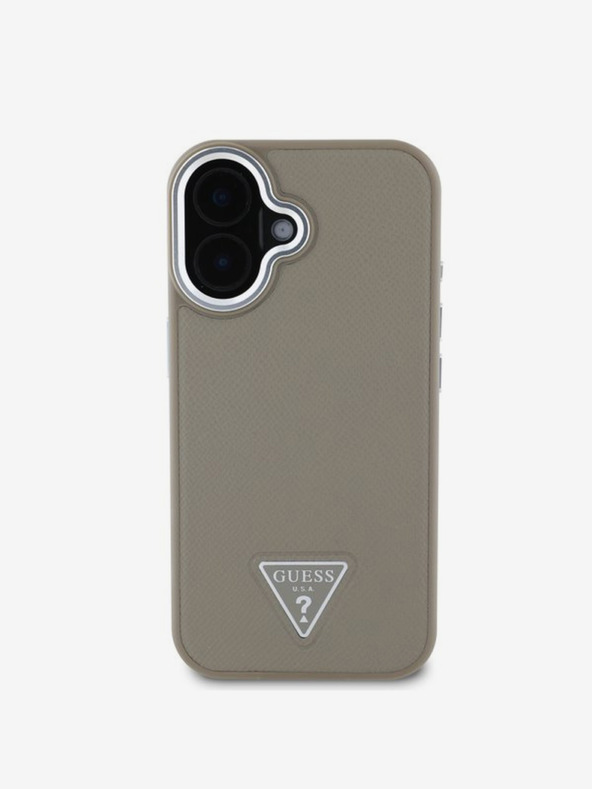 Guess Guess PU Grained Triangle Logo Zadný kryt pre iPhone 16 hnedý