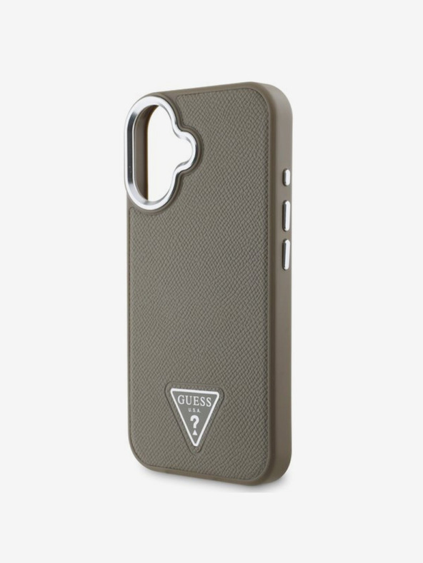 Guess Guess PU Grained Triangle Logo Zadný kryt pre iPhone 16 hnedý