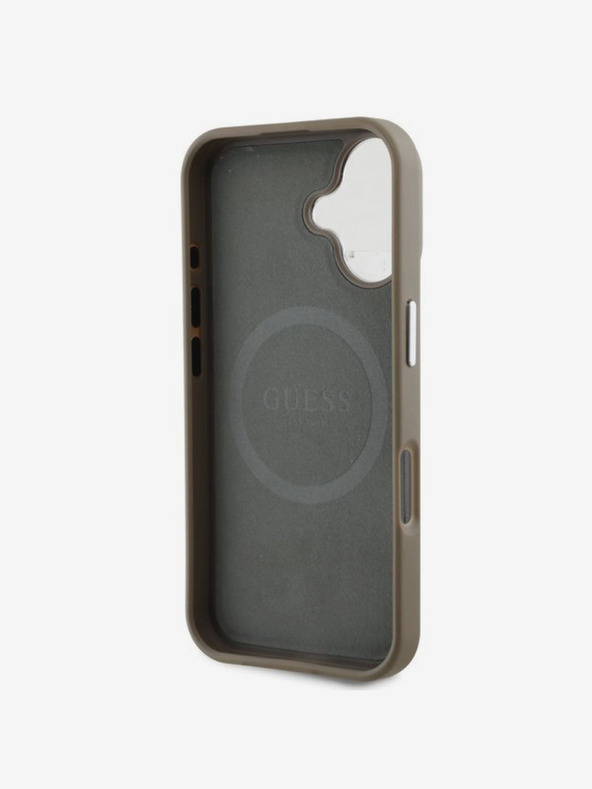 Guess Guess PU Grained Triangle Logo Zadný kryt pre iPhone 16 hnedý