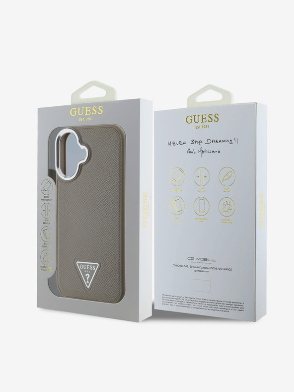 Guess Guess PU Grained Triangle Logo Zadný kryt pre iPhone 16 hnedý