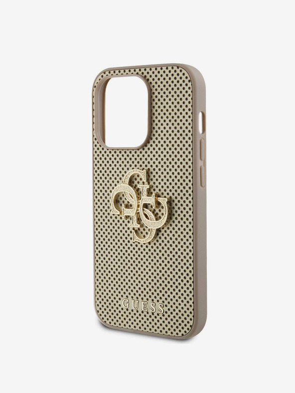 Guess Guess PU perforovaný zadný kryt 4G Glitter Metal Logo pre iPhone 15 Pro zlatý