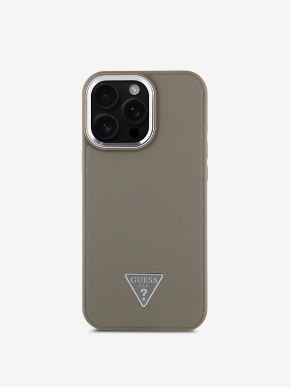 Guess Guess PU Grained Triangle Logo zadný kryt pre iPhone 16 Pro hnedý