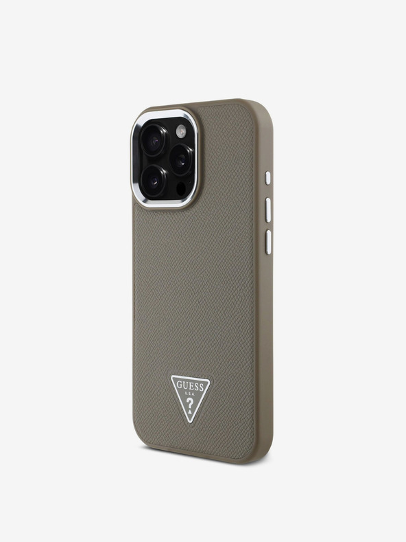Guess Guess PU Grained Triangle Logo zadný kryt pre iPhone 16 Pro hnedý