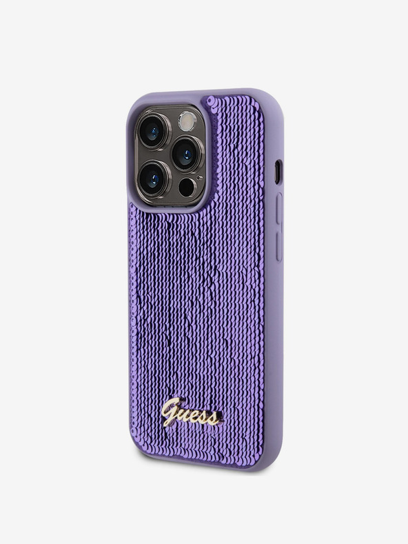 Guess Guess Sequin Script Logo Zadný kryt pre iPhone 14 Pro Purple