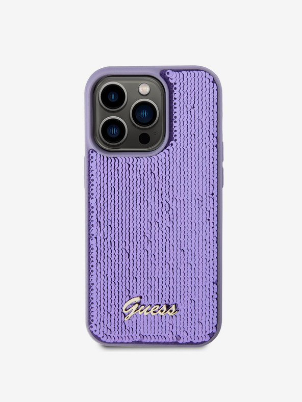 Guess Guess Sequin Script Logo Zadný kryt pre iPhone 14 Pro Purple