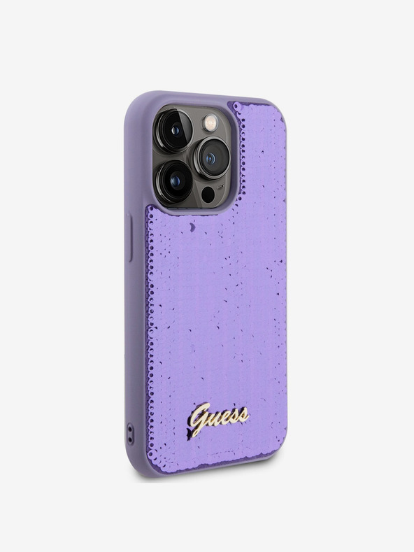 Guess Guess Sequin Script Logo Zadný kryt pre iPhone 14 Pro Purple