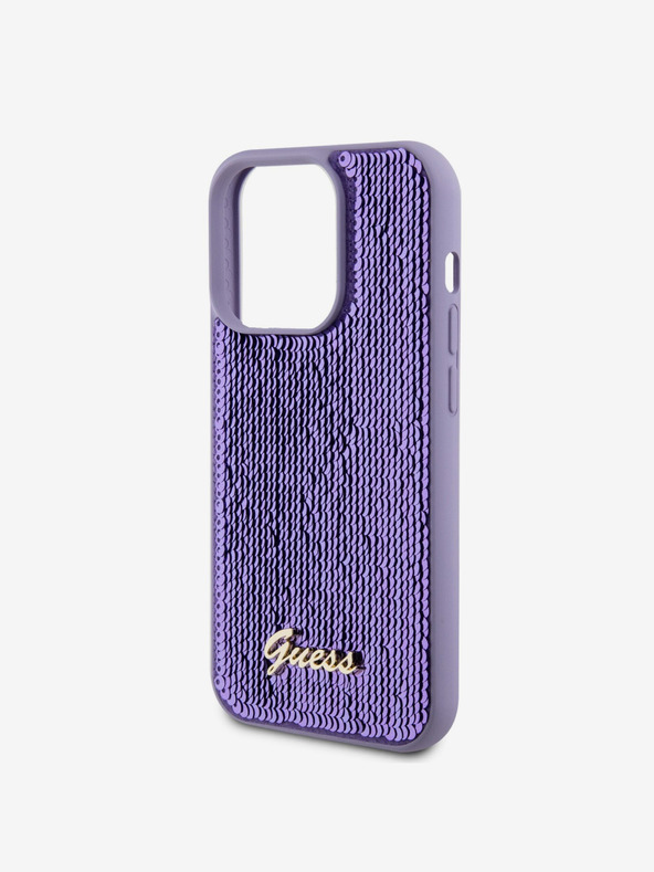 Guess Guess Sequin Script Logo Zadný kryt pre iPhone 14 Pro Purple