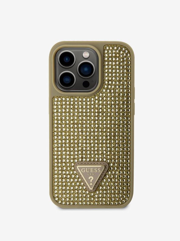 Guess Guess Rhinestones Triangle Metal Logo Cover pre iPhone 15 Pro Gold