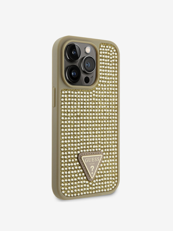 Guess Guess Rhinestones Triangle Metal Logo Cover pre iPhone 15 Pro Gold