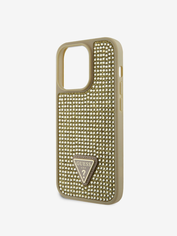 Guess Guess Rhinestones Triangle Metal Logo Cover pre iPhone 15 Pro Gold
