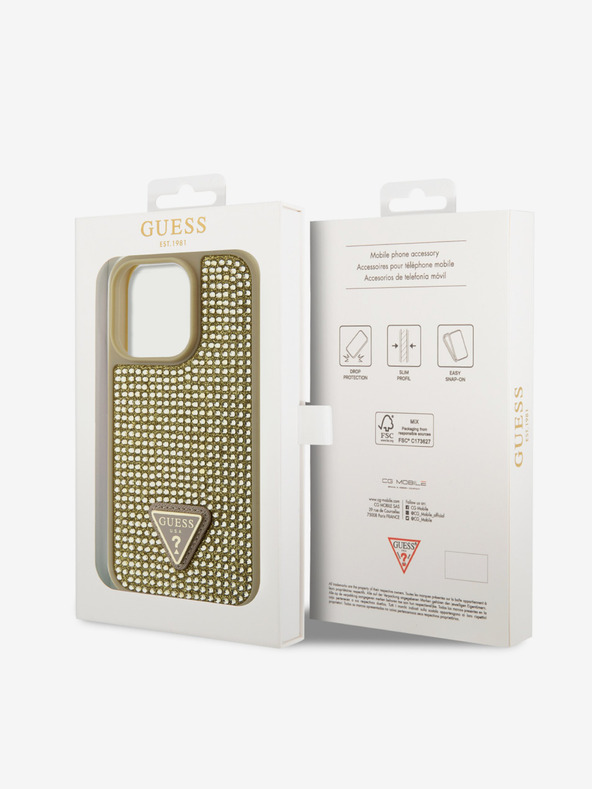 Guess Guess Rhinestones Triangle Metal Logo Cover pre iPhone 15 Pro Gold