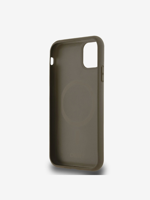 DKNY PU kožený zadný kryt MagSafe s opakovaným vzorom spodného pruhu pre iPhone 11 hnedý DKNY