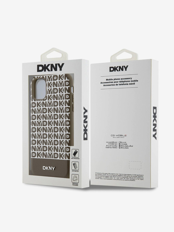 DKNY PU kožený zadný kryt MagSafe s opakovaným vzorom spodného pruhu pre iPhone 11 hnedý DKNY