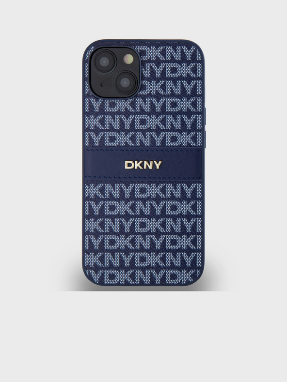 DKNY PU kožený zadný kryt s opakujúcim sa vzorom Tonal Stripe pre iPhone 14 Blue DKNY