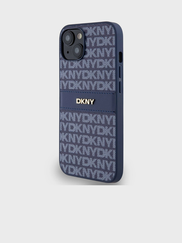 DKNY PU kožený zadný kryt s opakujúcim sa vzorom Tonal Stripe pre iPhone 14 Blue DKNY