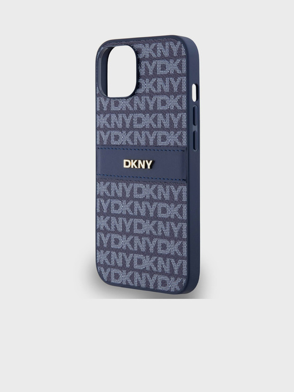 DKNY PU kožený zadný kryt s opakujúcim sa vzorom Tonal Stripe pre iPhone 14 Blue DKNY
