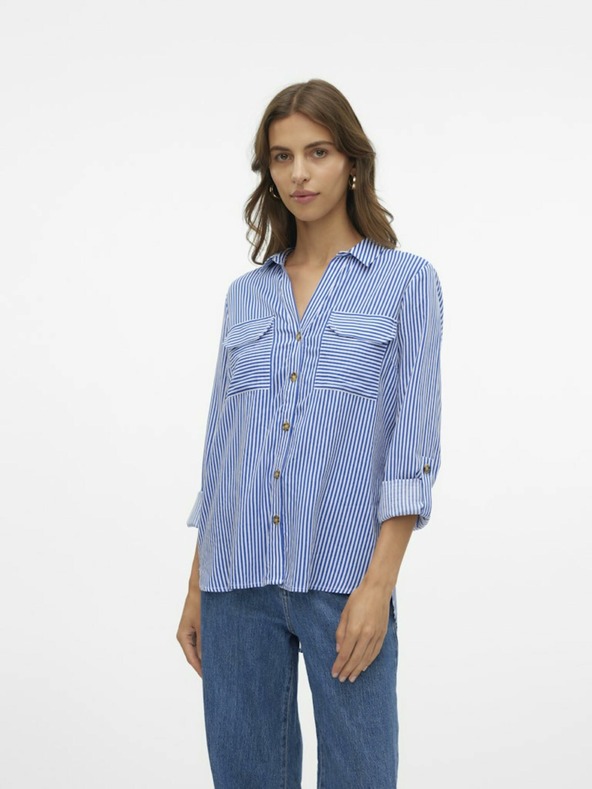 Vero Moda Bielo-modré dámske pruhované tričko Vero Moda Bumpy