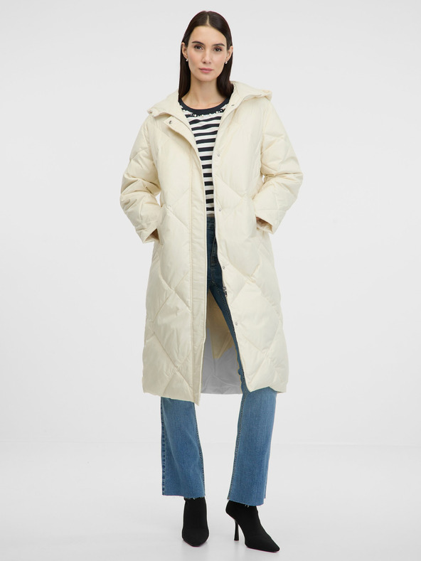 Orsay Krémový dámsky prešívaný páperový kabát ORSAY