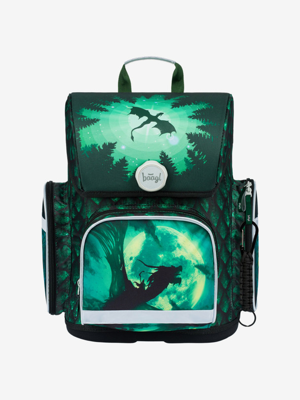 BAAGL  Zelený školský set Ergo - aktovka, peračník, taška Baagl Dragon