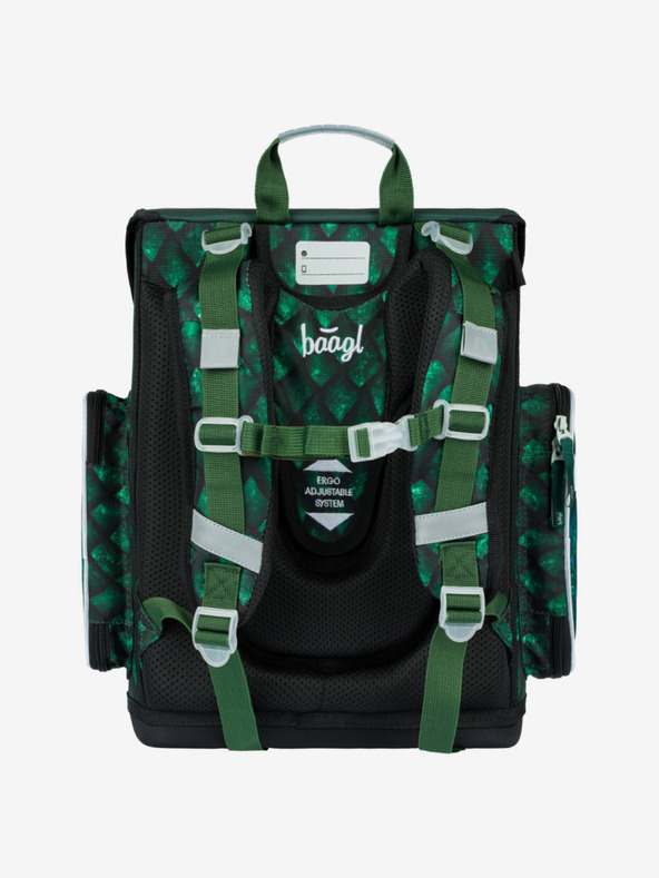 BAAGL  Zelený školský set Ergo - aktovka, peračník, taška Baagl Dragon