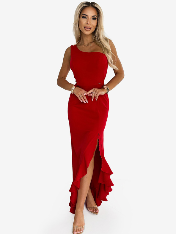 numoco Dlhé šaty na jedno rameno - červené Numoco