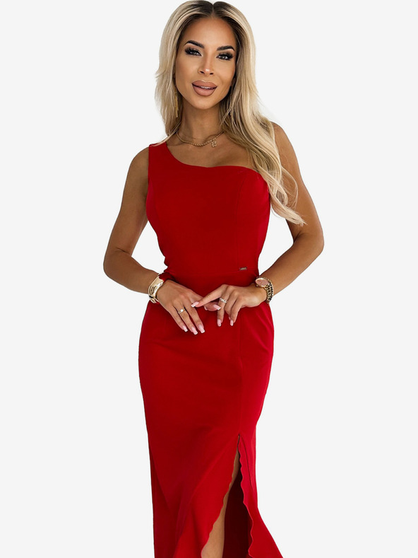 numoco Dlhé šaty na jedno rameno - červené Numoco