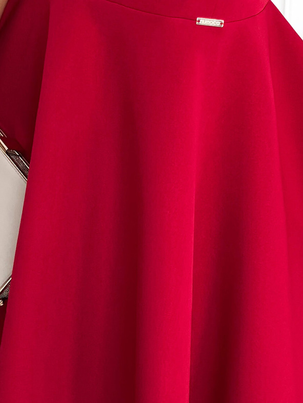 numoco Elegantné šaty s dlhším zadným dielom - červené s trblietkami Numoco