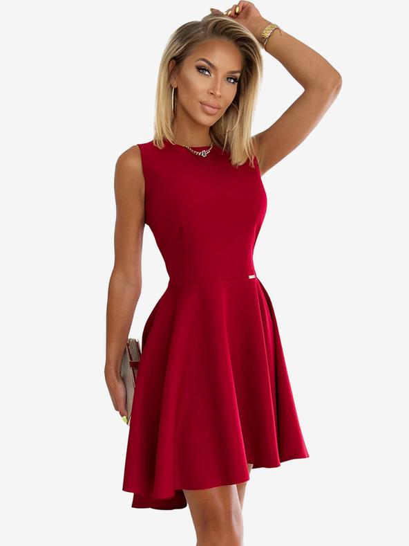 numoco Elegantné šaty s dlhším zadným dielom - červené s trblietkami Numoco