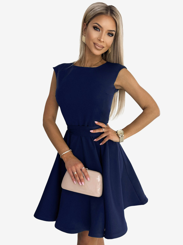 numoco Splývavé šaty s malými rukávmi - tmavomodré Numoco